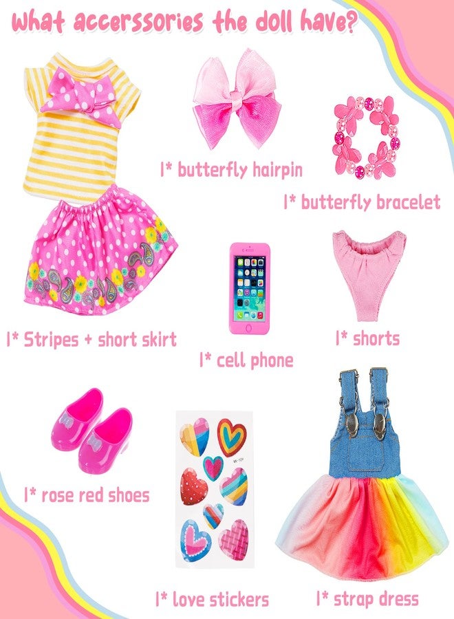 ZITA ELEMENT 14.5 Inch Silicone Black Doll Set Black African Baby Doll with Yellow Striped T-Shirt, Colorful Dress and Other Accessories as A Delightful Gift for Girls - Image 3